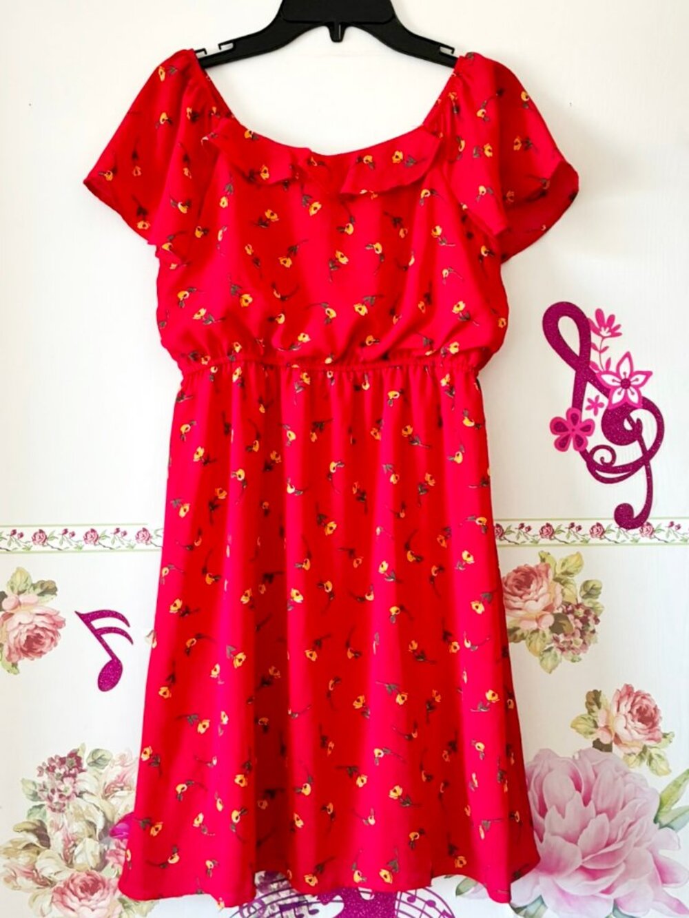 TRIXXI GIRL Red Floral Flared Dress Girls XL 14